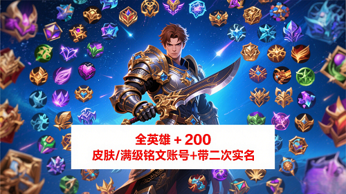 全英雄+200皮肤/满级铭文账号|带二次实名